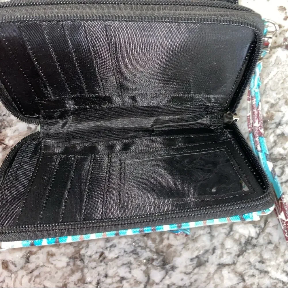 Southwestern Aztec Print Crossbody‎ Wallet Purse NWT Turquoise Wristlet